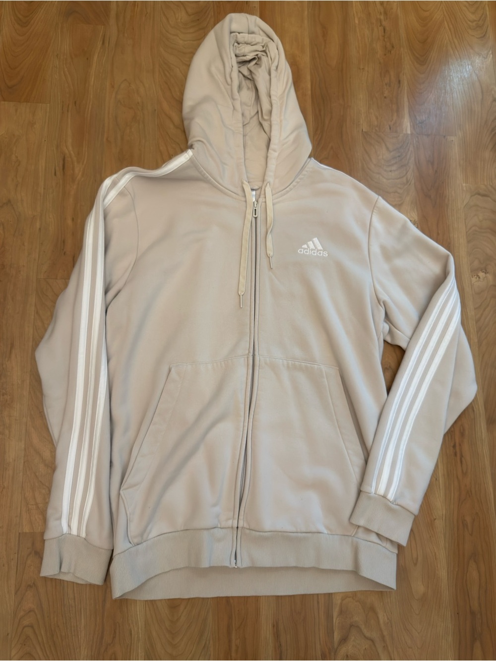 Adidas Essentials Fleece 3-Stripes Full-Zip Hoodie Mens Large aluminum/white